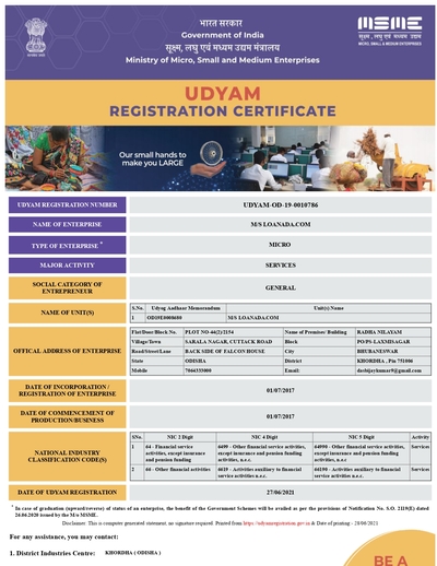 Udyam Registration Certificate-loanada.com